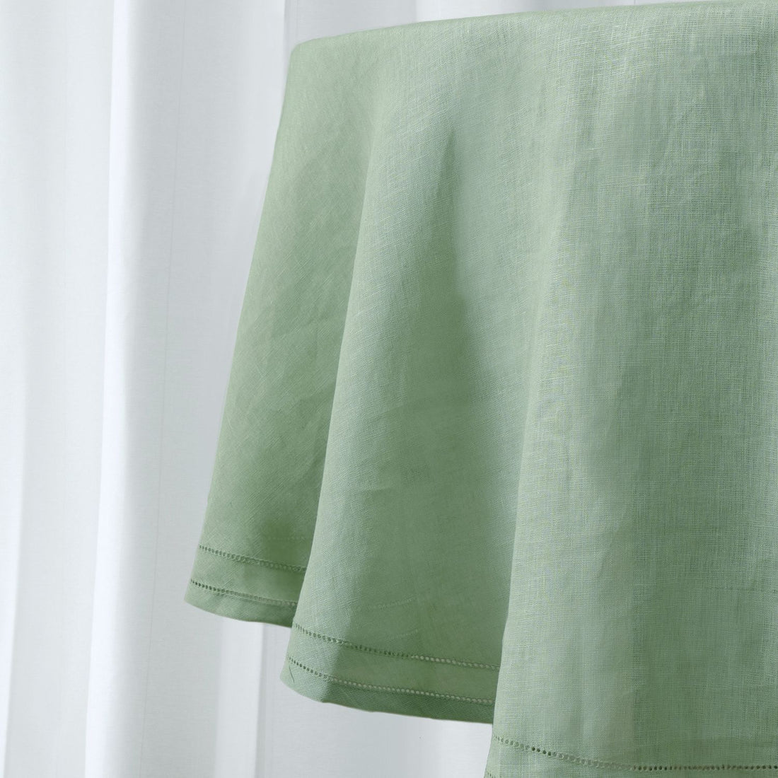 Sage Green 100% Linen Double Hemstitch Round Tablecloth