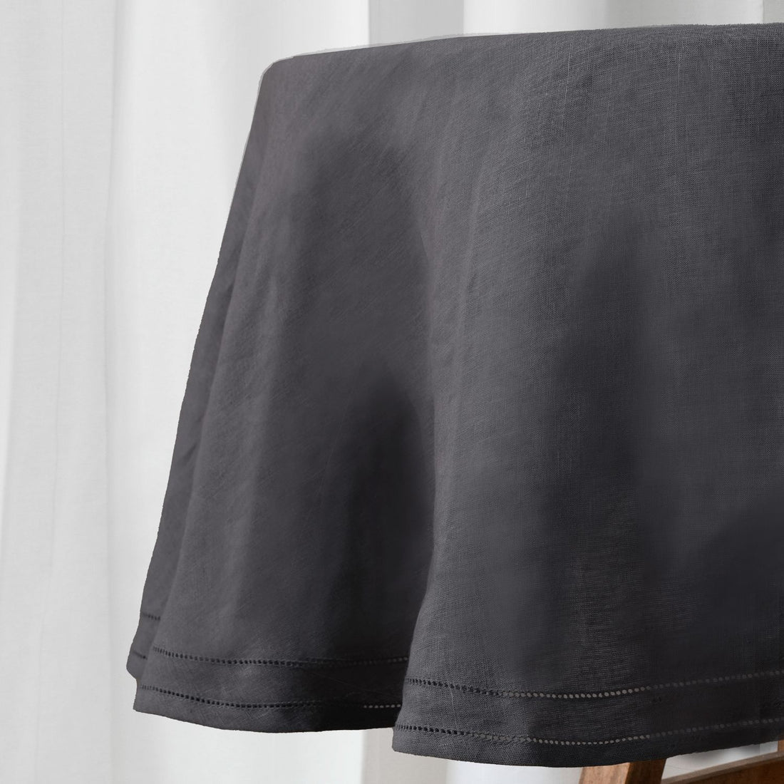 Charcoal Gray 100% Linen Double Hemstitch Round Tablecloth