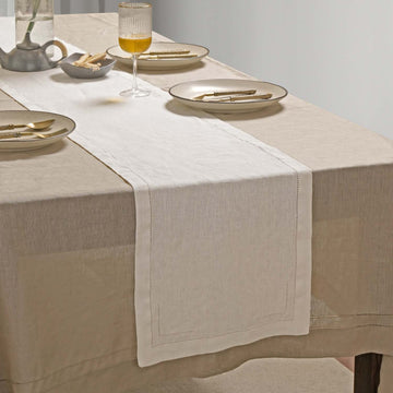 Milk White 100% Linen Incomplete Hemstitch Table Runner 72"