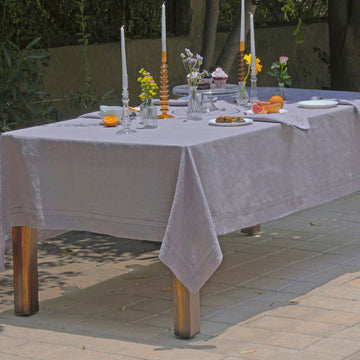 Lavender 100% Linen Double Hemstitch Rectangular Tablecloth