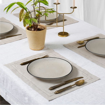 Natural 100% Linen Incomplete Hemstitch Placemats