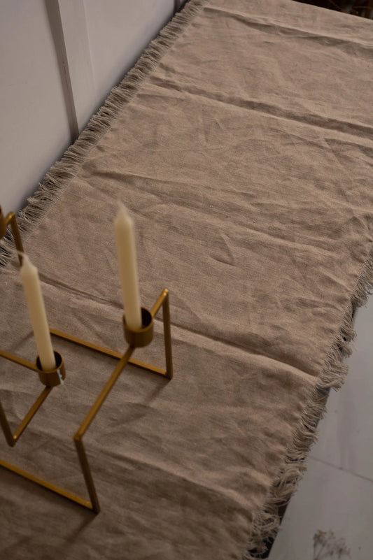 Linen Table Runner With Fringes in Natural