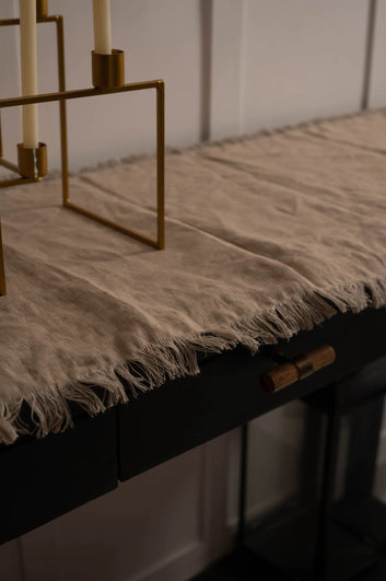 Linen Table Runner With Fringes in Natural