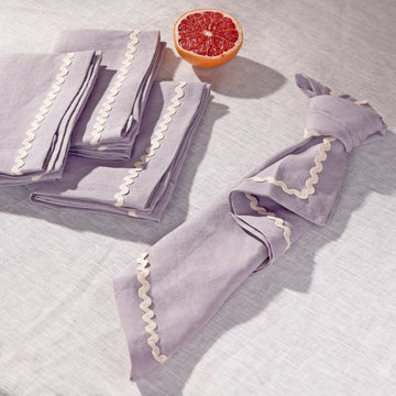 Lavender Rick Rack Lace 100% Linen Napkins