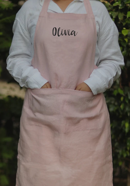 Linen Apron in Soft Pink