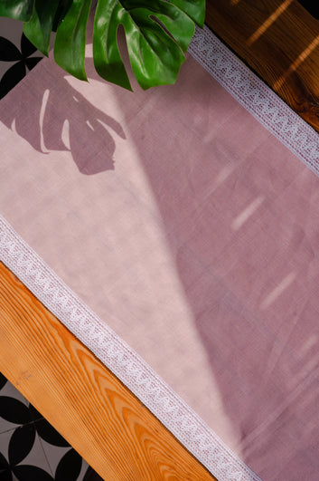 Linen Table Runner With Inlaid Lace in Pink