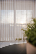 96 inch striped linen curtains in modern farmhouse dining room with wood table and natural decor