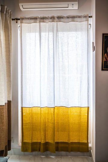 Green White Color Block Sheer Linen Curtains | BlueFlowerCo