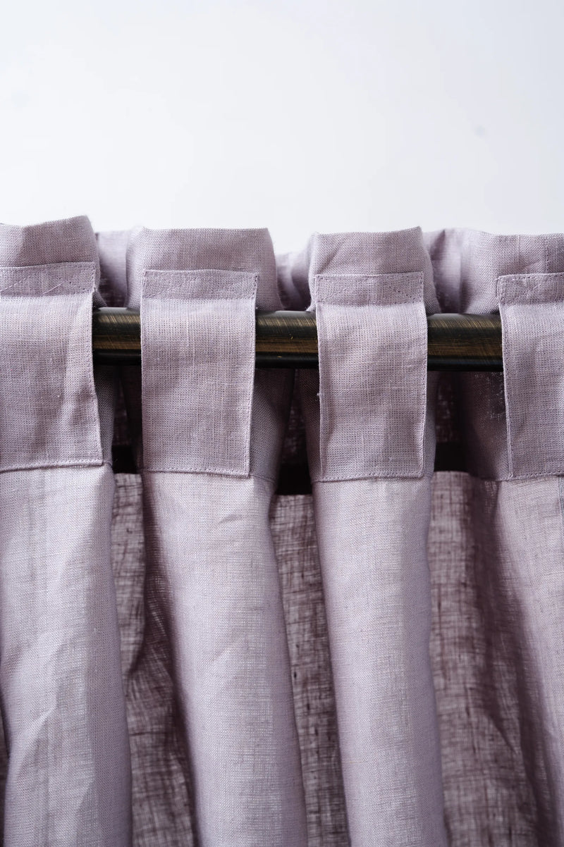 Purple linen curtains in living room setting