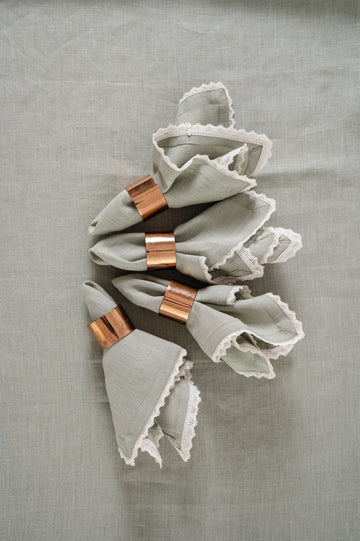 Linen Napkins With Lace Ends in Old English Green