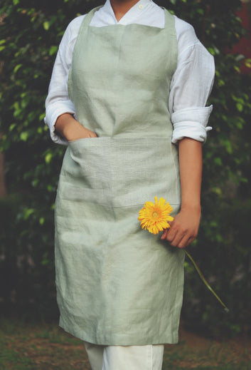 Linen Apron in Sage Green