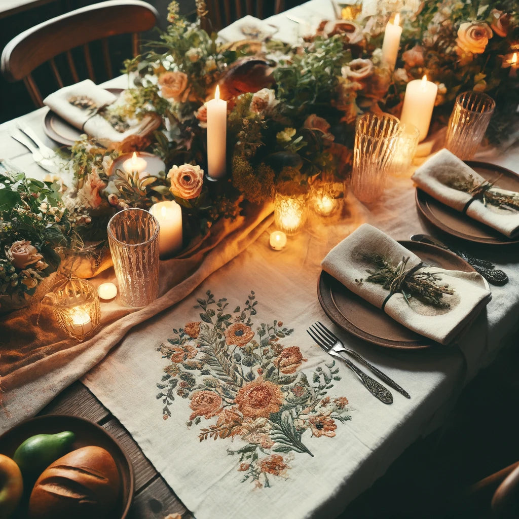 Enchanting Floral Embroidered Linen Tablecloths | Blue Flower Co