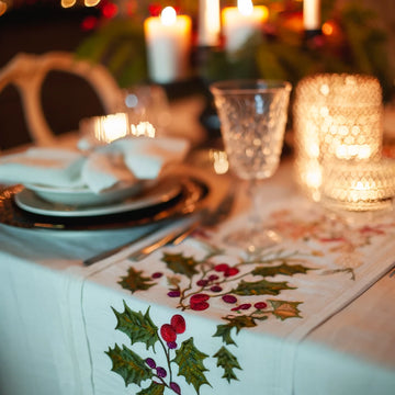 Festive Holiday-Themed Embroidered Linen Tablecloths | Blue Flower Co
