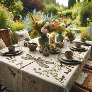 Nature-Inspired Embroidered Linen Tablecloths: Serene Table Decor