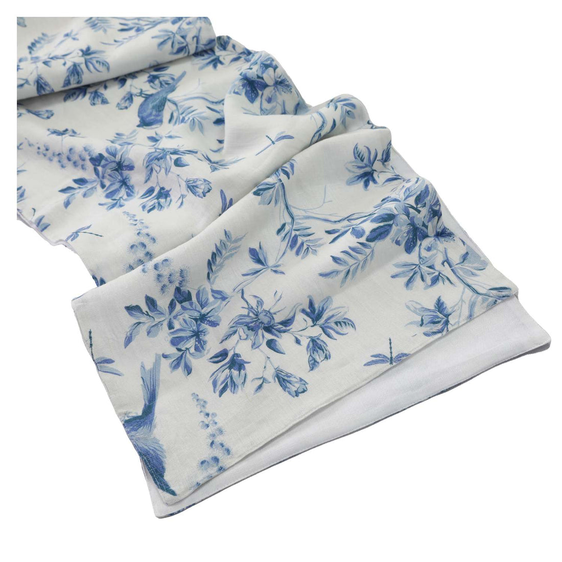 Blue Toile Print 100% Linen Table Runner