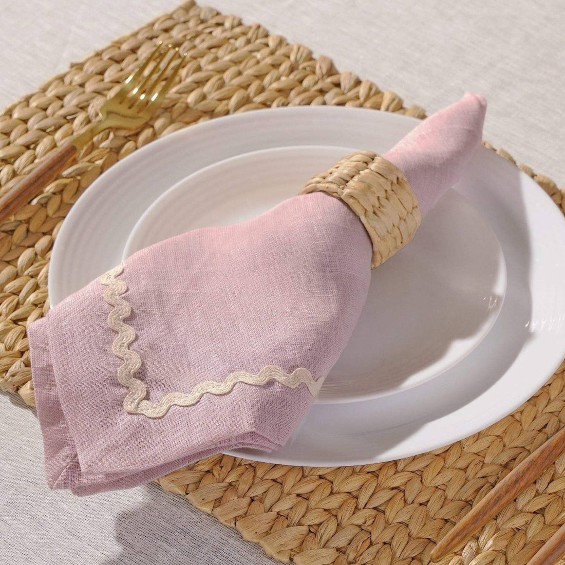 Dusty Rose Rick Rack Lace 100% Linen Napkins