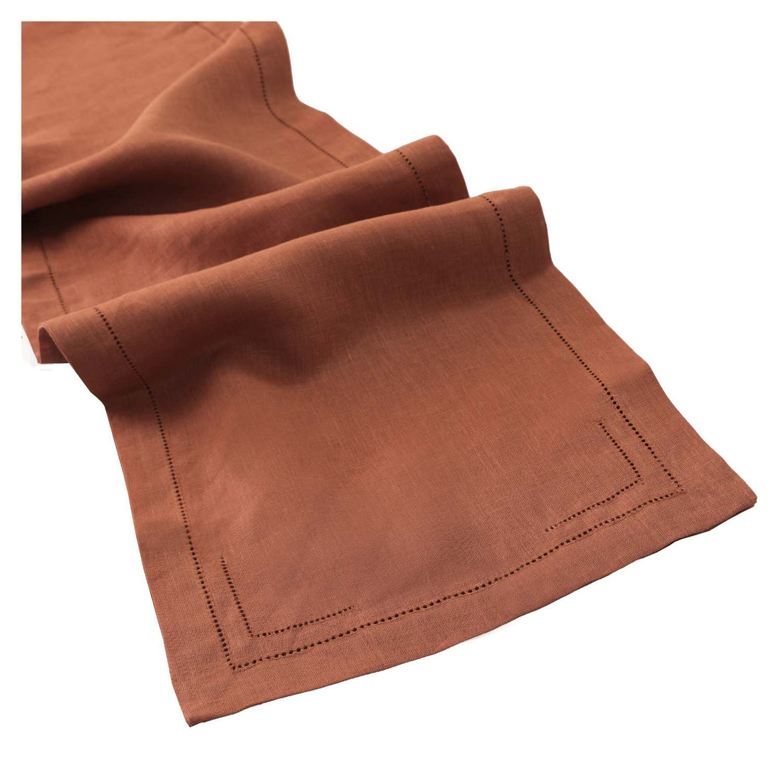 Rust 100% Linen Incomplete Hemstitch Table Runner 72"