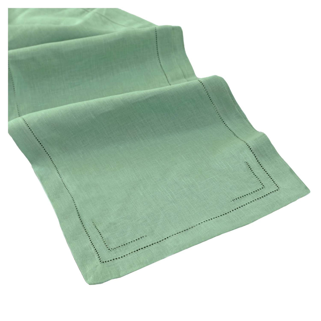 Sage Green 100% Linen Incomplete Hemstitch Table Runner 72"