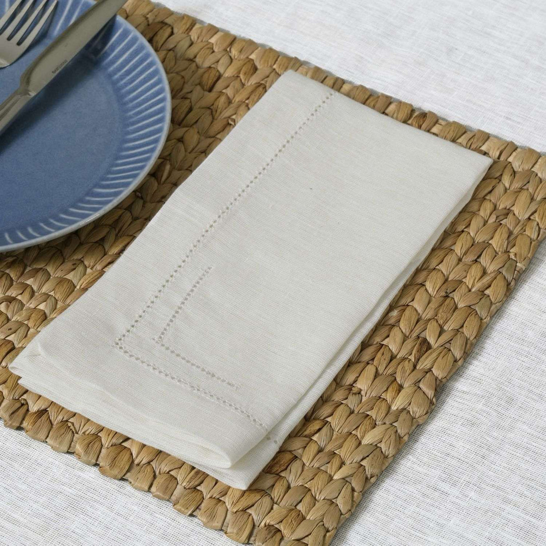 Milk White 100% Linen Incomplete Hemstitch Napkins