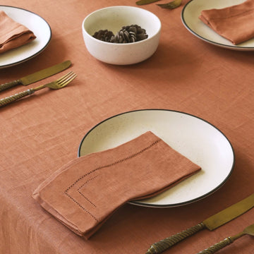 Rust 100% Linen Incomplete Hemstitch Napkins