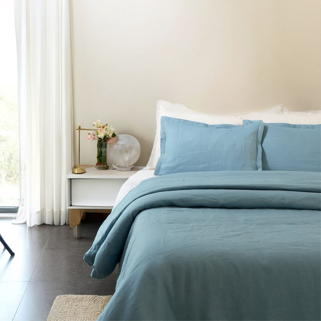 Dusty Blue Linen Duvet Cover Set