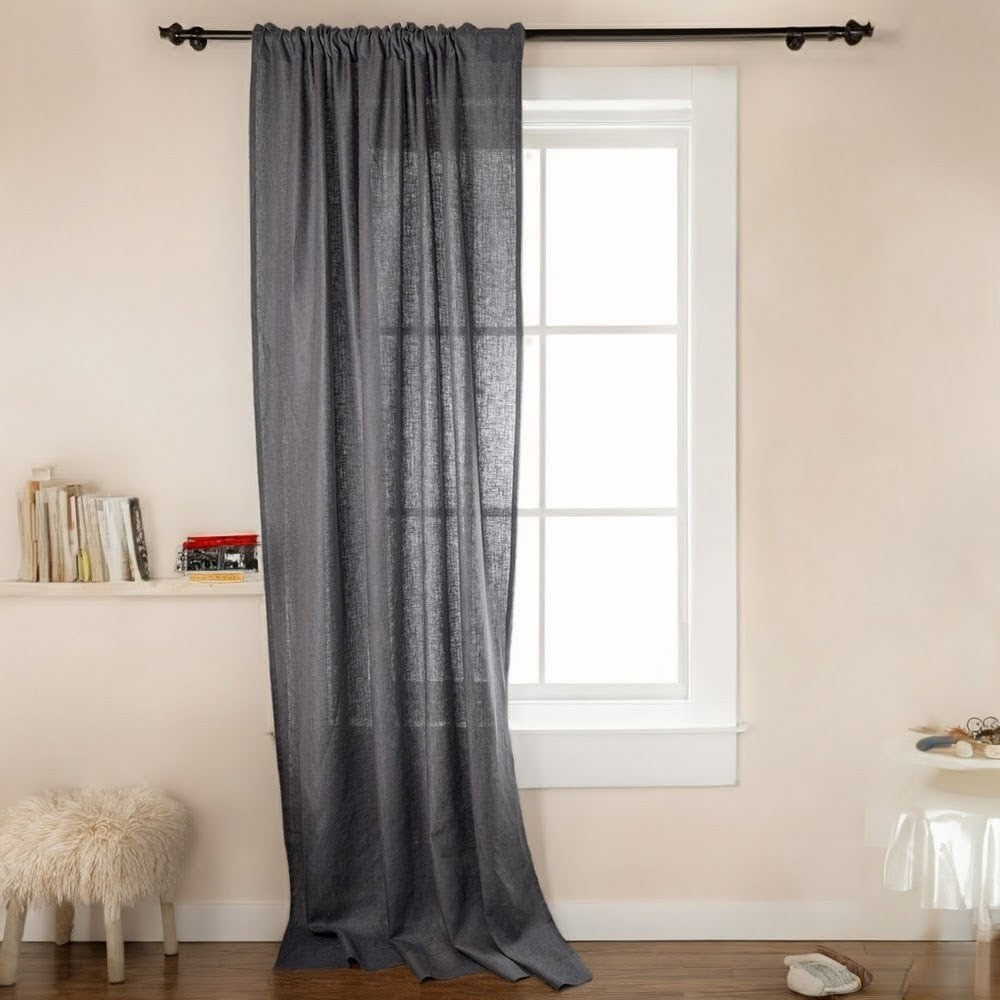 Charcoal Gray 100% Linen Semi-Sheer Curtains (In Stock)