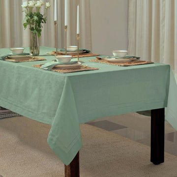Sage Green 100% Linen Double Hemstitch Rectangular Tablecloth