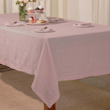 Dusty Rose 100% Linen Double Hemstitch Rectangular Tablecloth