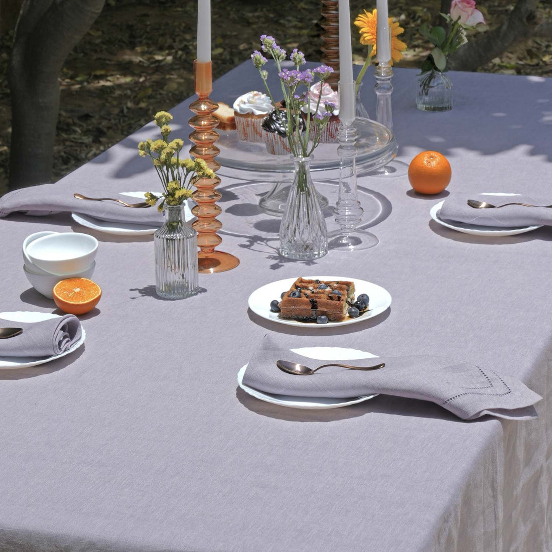 Lavender 100% Linen Double Hemstitch Rectangular Tablecloth