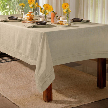 Natural 100% Linen Double Hemstitch Rectangular Tablecloth