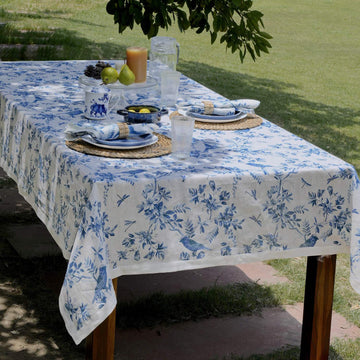 French Toile Print (Dusty Blue) 100% Linen Tablecloth