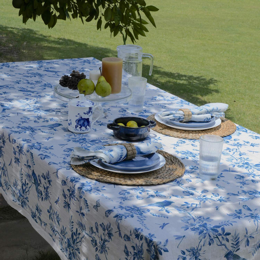 French Toile Print (Dusty Blue) 100% Linen Tablecloth
