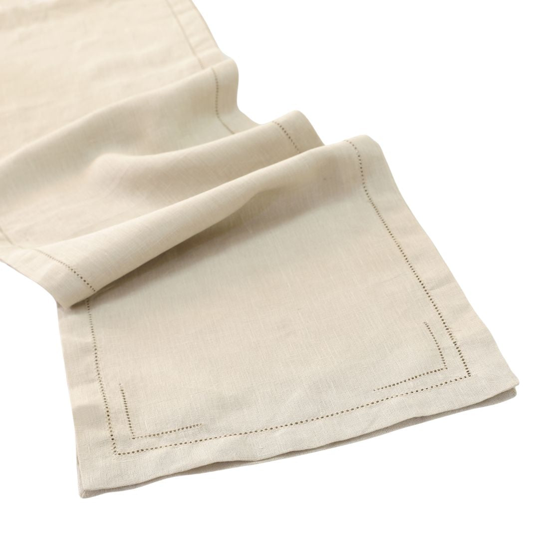 Natural 100% Linen Incomplete Hemstitch Table Runner 72"