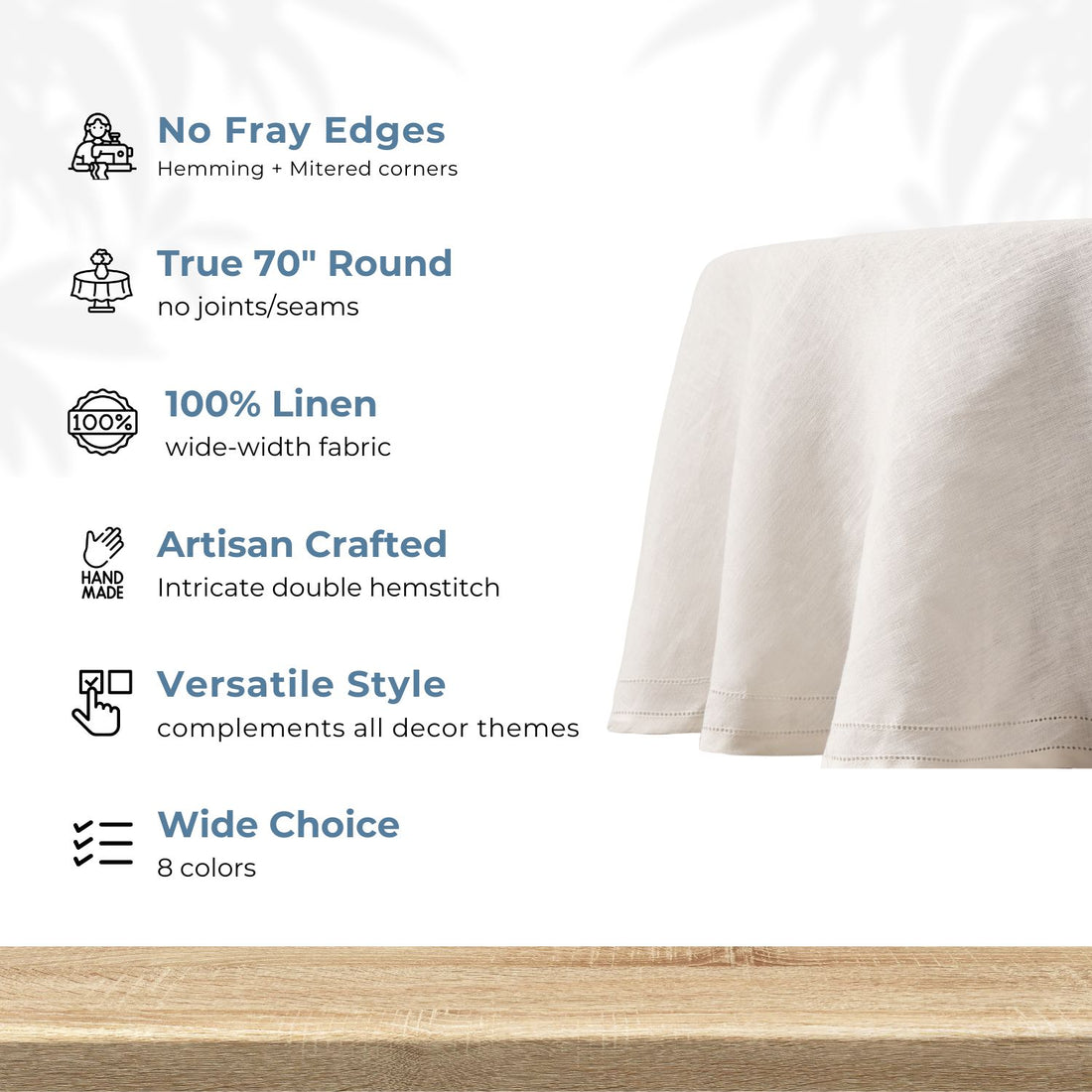 Milk White 100% Linen Double Hemstitch Round Tablecloth