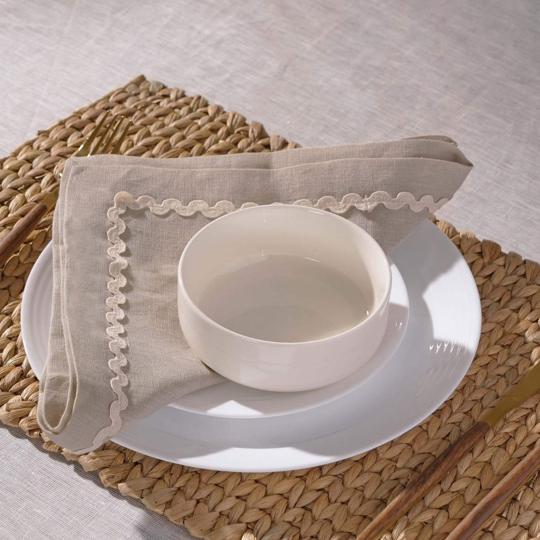 Natural Rick Rack Lace 100% Linen Napkins