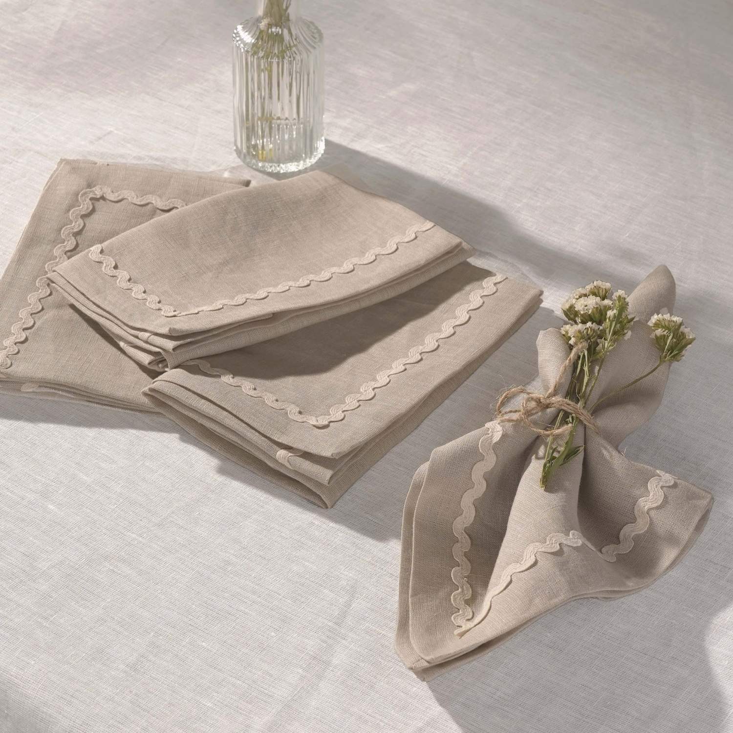 Natural Rick Rack Lace 100% Linen Napkins