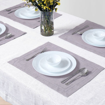 Lavender 100% Linen Incomplete Hemstitch Placemats