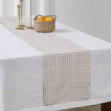 Natural Gingham Check 100% Linen Table Runner