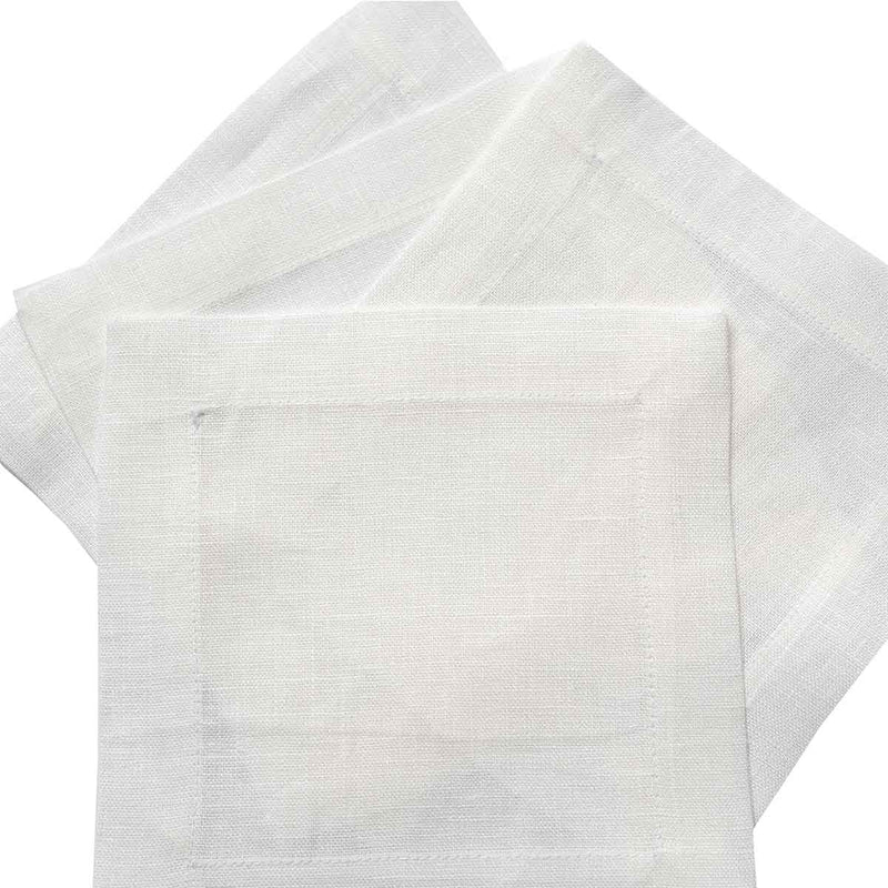 100% Pure Linen Cocktail Napkins for Embroidery - White 6x6 (50 Pack)