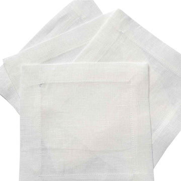 100% Pure Linen Cocktail Napkins for Embroidery - White 6x6 (50 Pack)