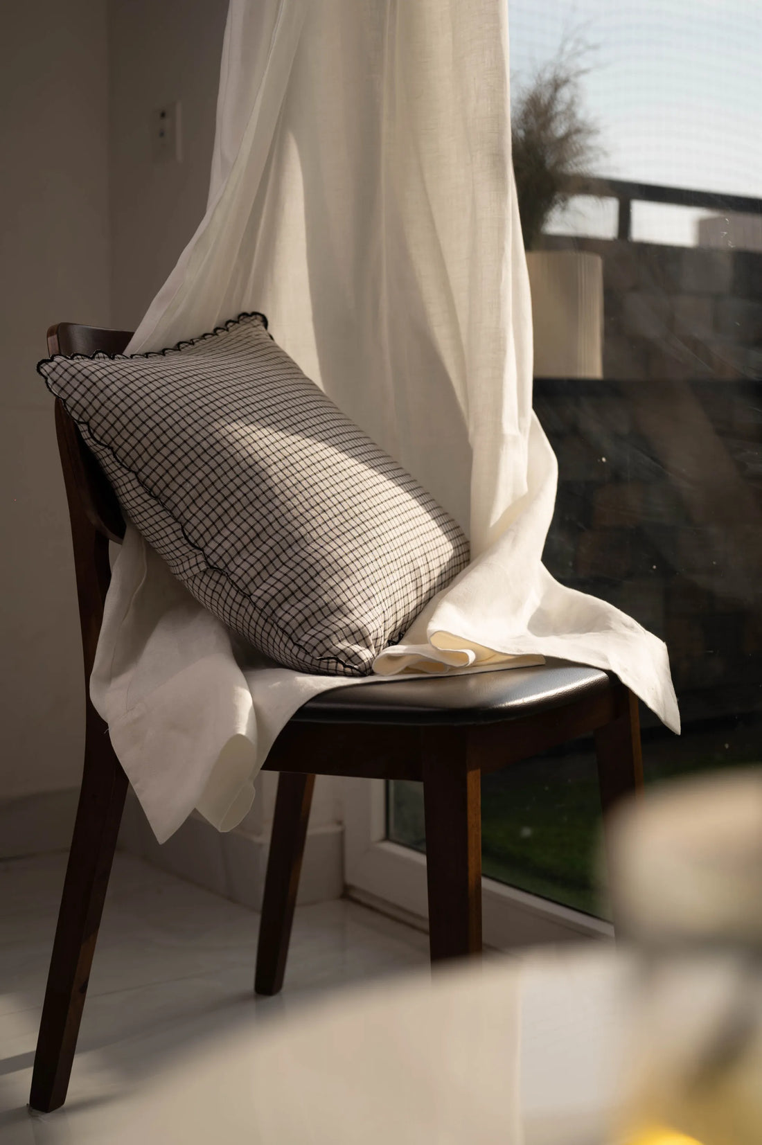 Linen Semi-Sheer Curtain in White
