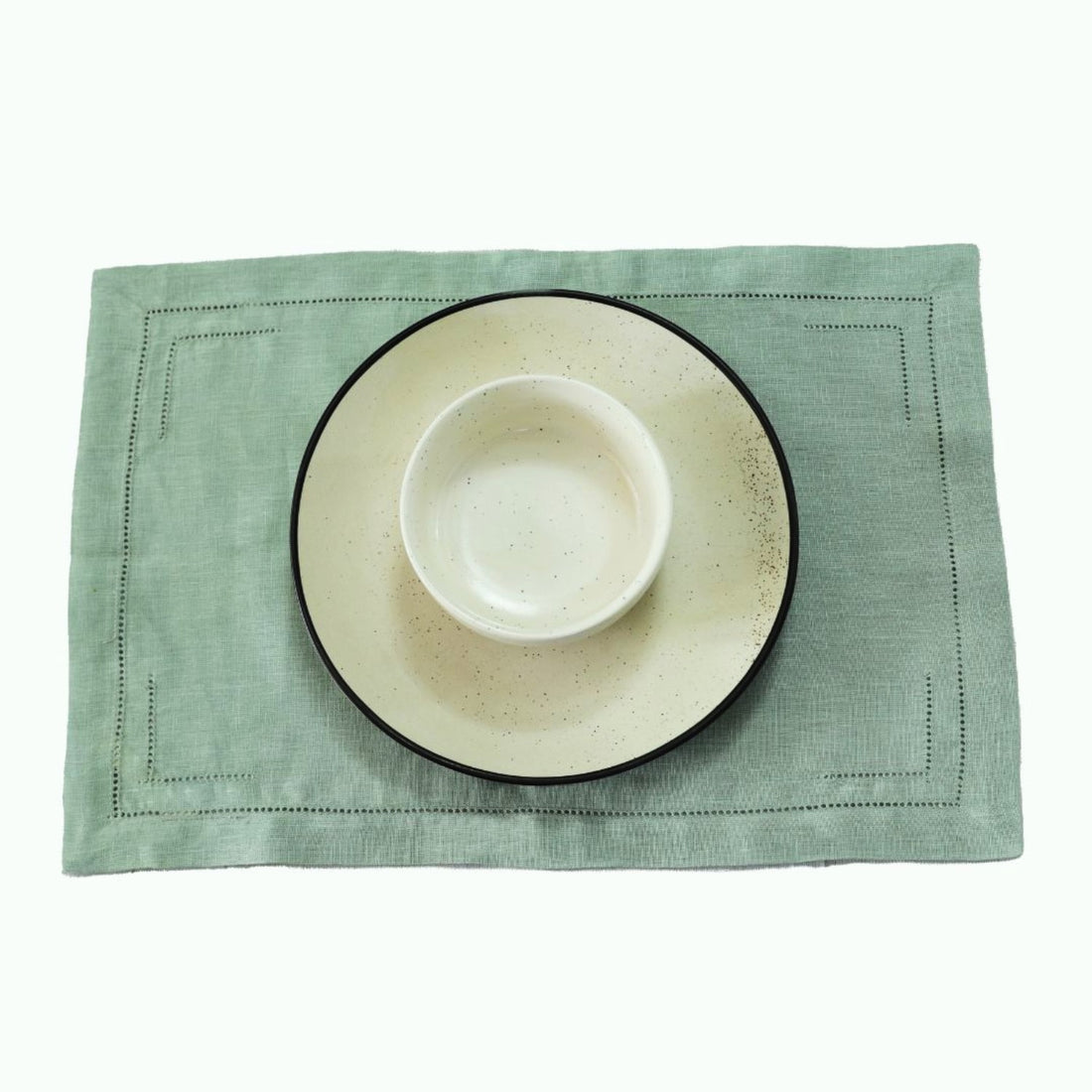 Sage Green 100% Linen Incomplete Hemstitch Placemats
