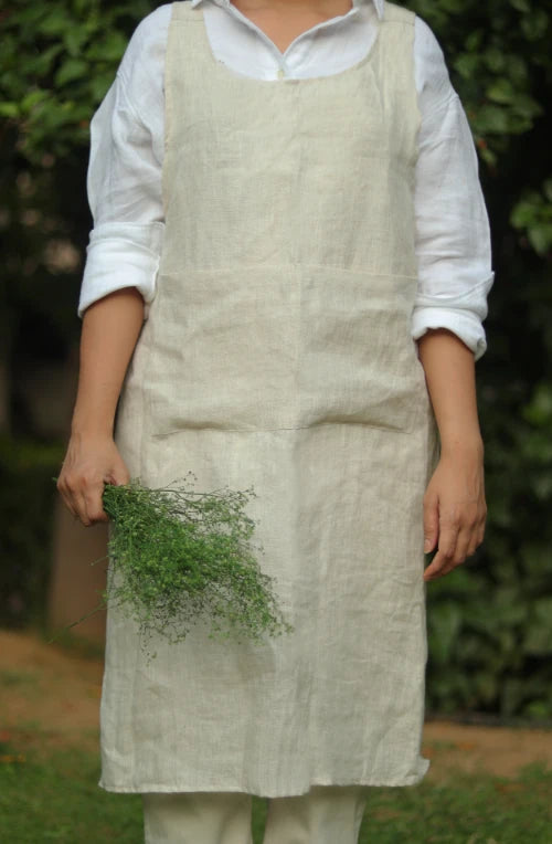 Linen Apron in Beige
