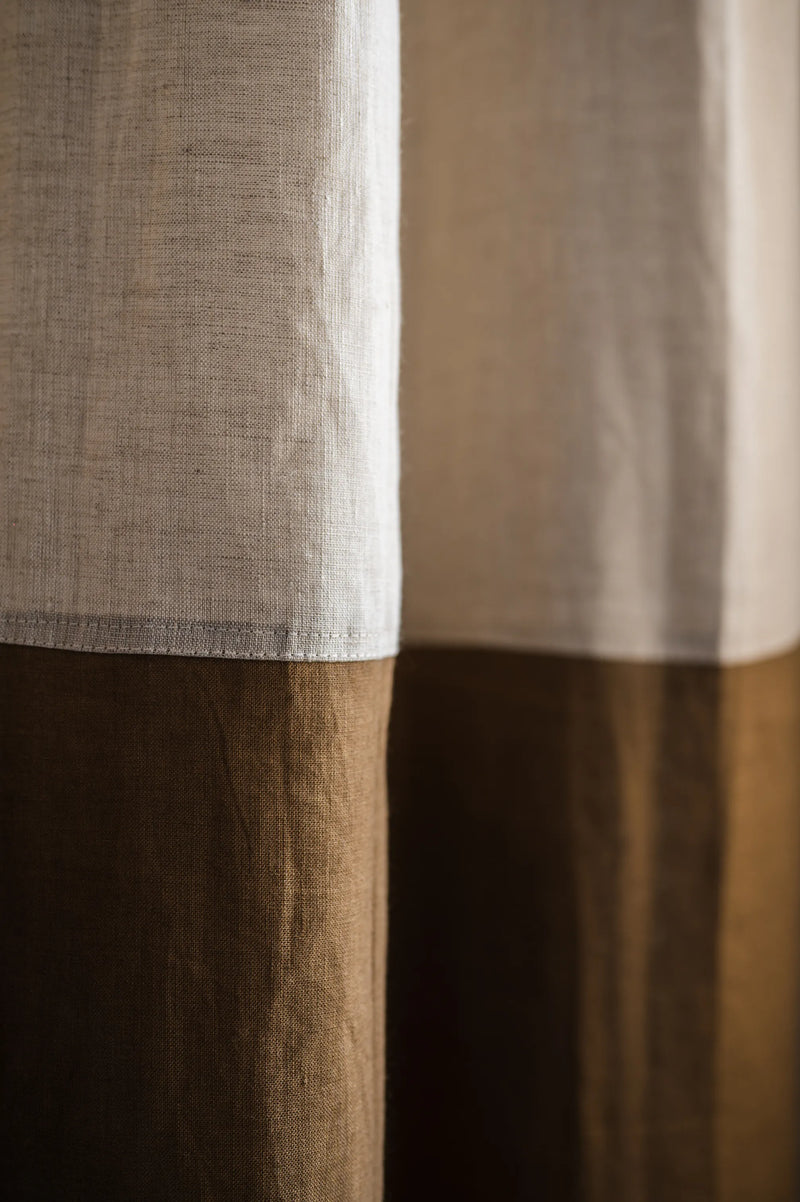 English brown and natural linen color-blocking pattern detail