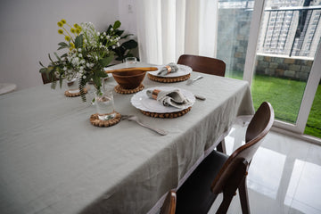 Linen Tablecloth With Lace Lining in Old English Green