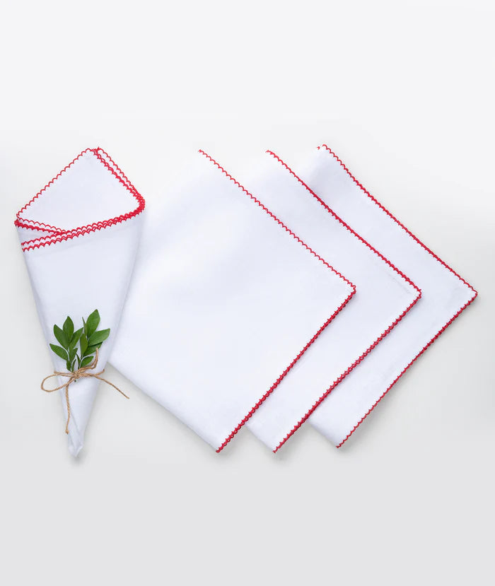 Colored Whipstitched Linen Napkins in White Base